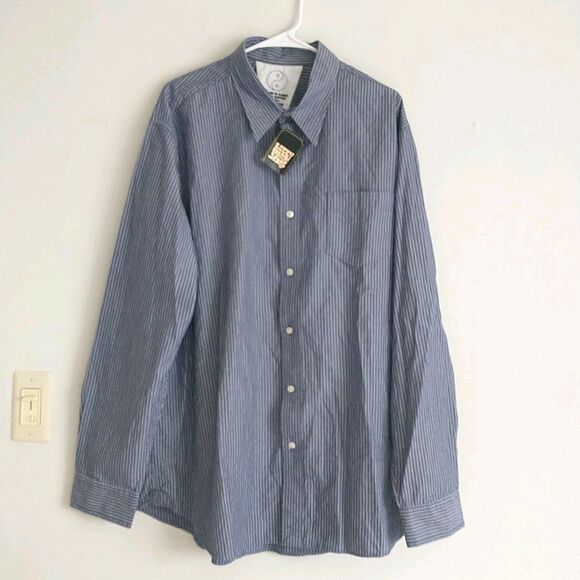 Lucky Brand Button Up Shirt Mens 2XL XXL Blue Striped Long Sleeve Cotton New - Picture 1 of 9